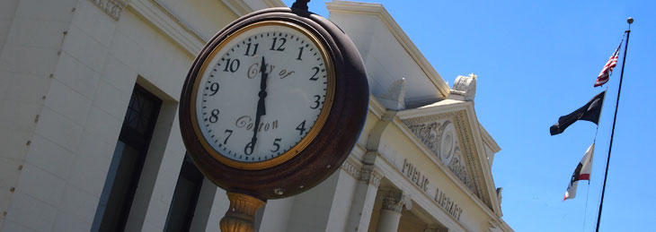 Library clock in city of Colton, CA